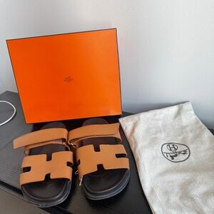 Women Brown Chypre Hermes Sandals Size 38